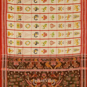 White Red Nabakothi Khandua Silk Saree