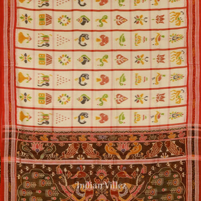 White Red Nabakothi Khandua Silk Saree