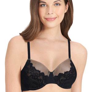 Bonded Luxury Padded Wired Lace Bra - Black-Hazelnut