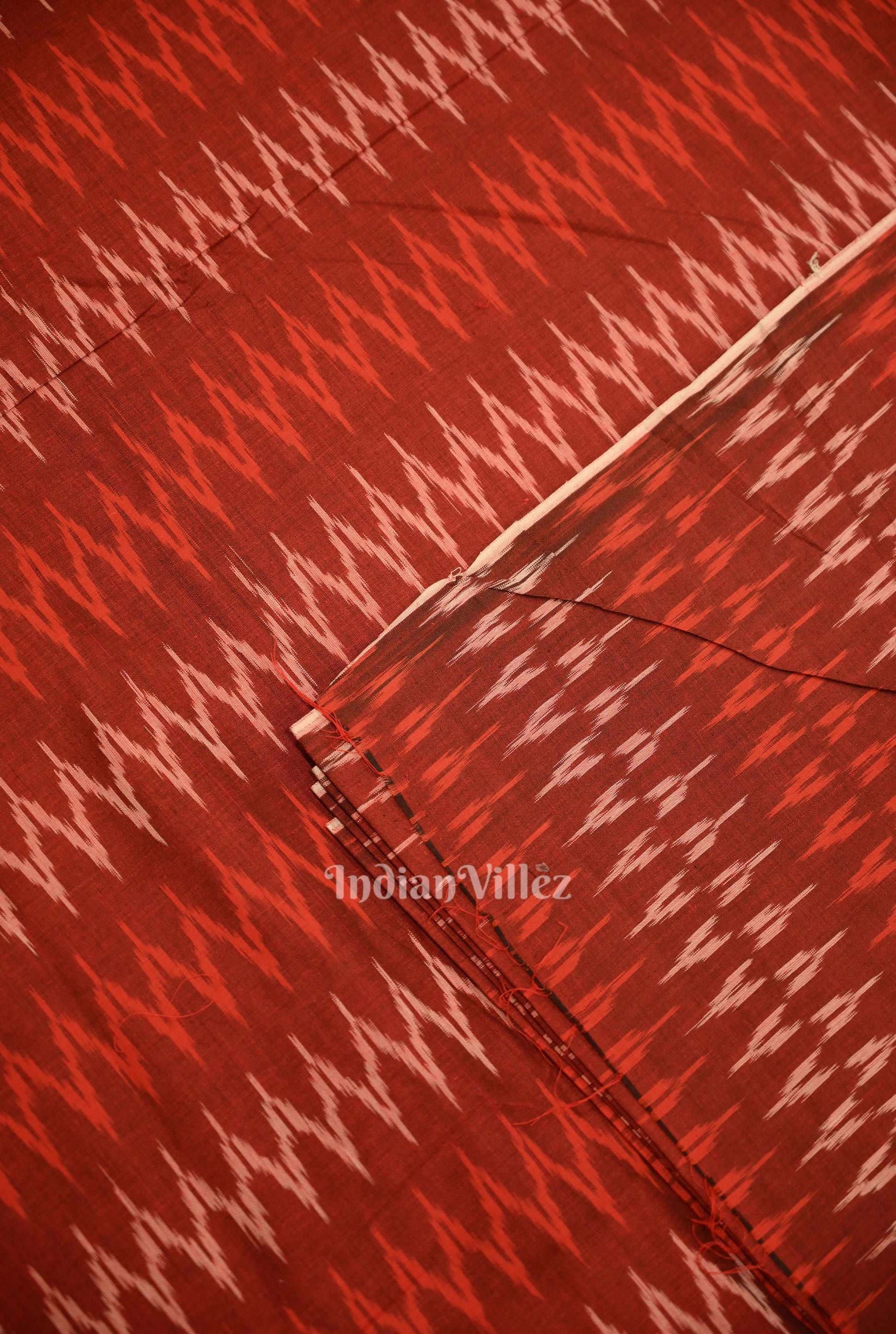 Deep Maroon Pochampally Ikat Cotton Fabric