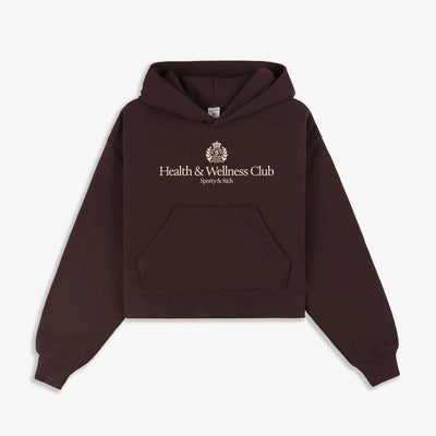 SPORTY & RICH | H&W CREST CROPPED HOODIE { BROWN
