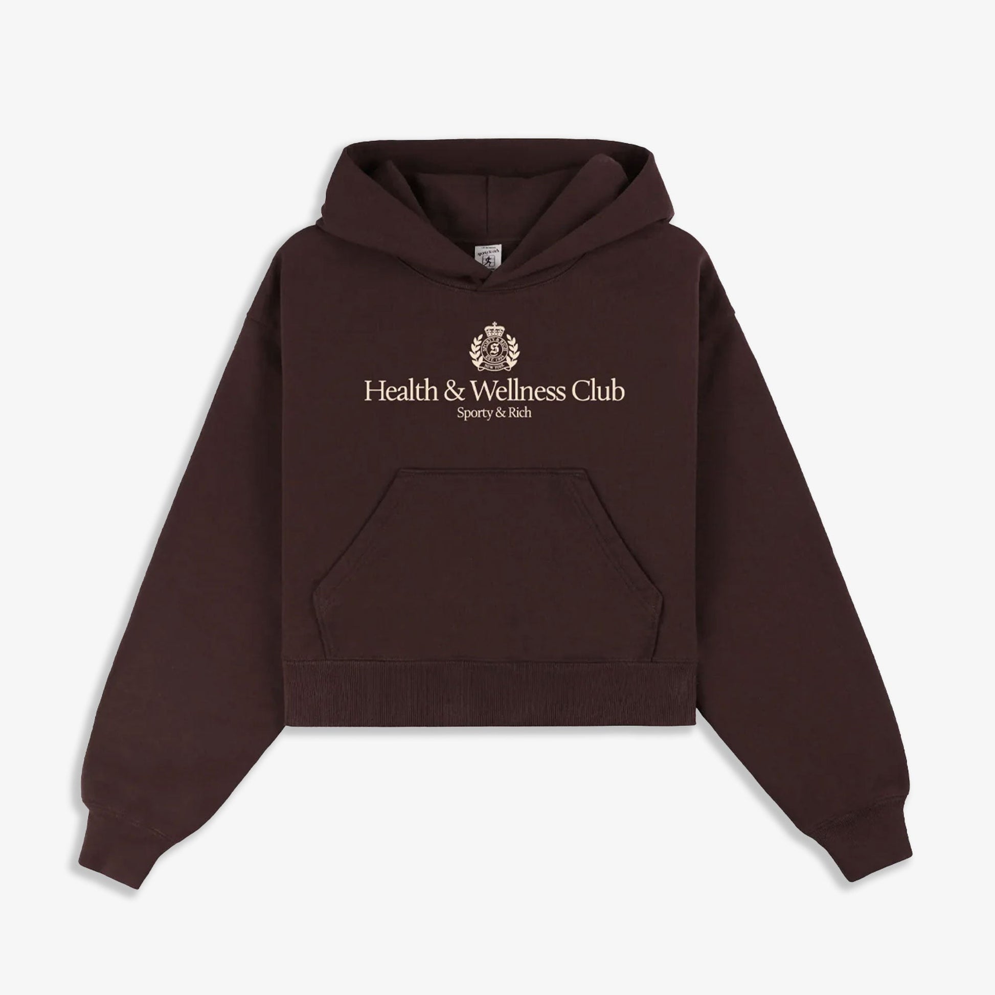SPORTY & RICH | H&W CREST CROPPED HOODIE { BROWN