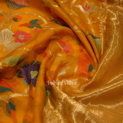 Yellow Pure Jamdani Banarasi Kota Silk Saree