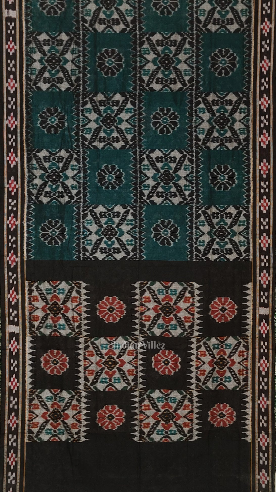 Green Black Computer Maniabandha Cotton Saree