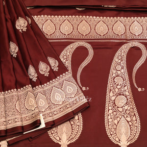 Deep Maroon Soft Pure Mashru Satin Silk Banarasi Saree