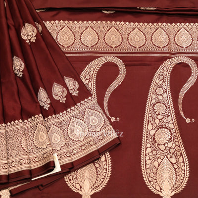 Deep Maroon Soft Pure Mashru Satin Silk Banarasi Saree