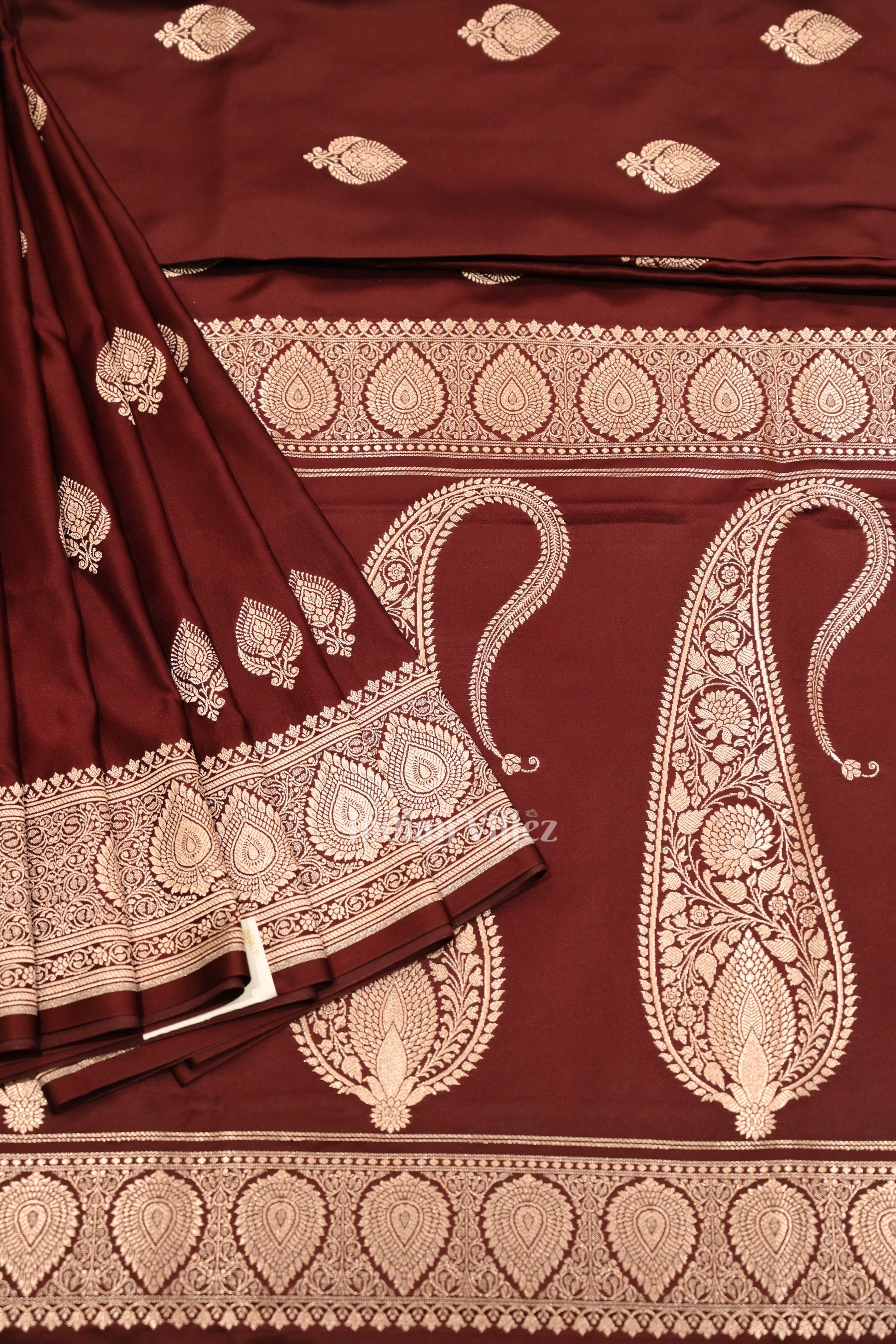 Deep Maroon Soft Pure Mashru Satin Silk Banarasi Saree