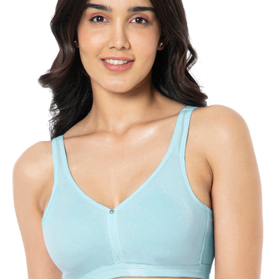 Cotton Chic Support Solid Non Padded Non-Wired Bra - Porcelain Blue