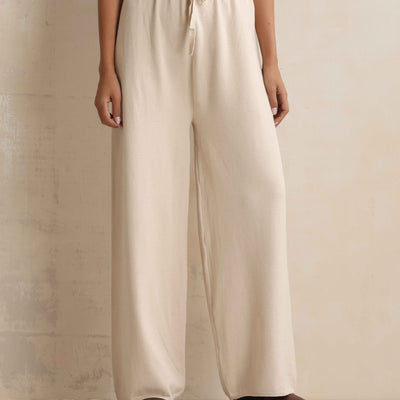 trueBrowns Ivory Woollen Flared Pants