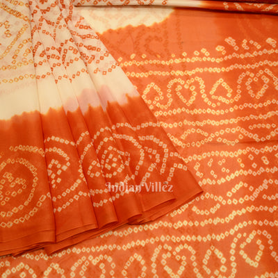 White Orange Khaddi Georgette Banarasi Bandhani Saree