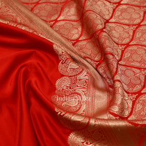 Gergeous Flaunt Red Soft Pure Mashru Satin Silk Banarasi Saree