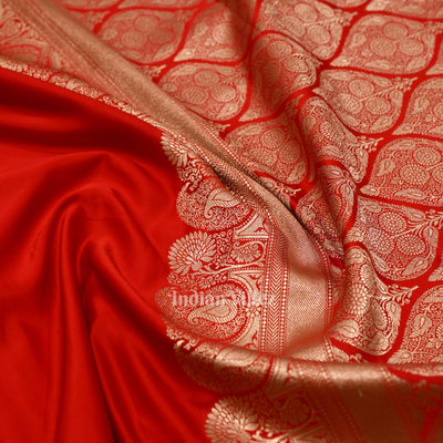 Gergeous Flaunt Red Soft Pure Mashru Satin Silk Banarasi Saree