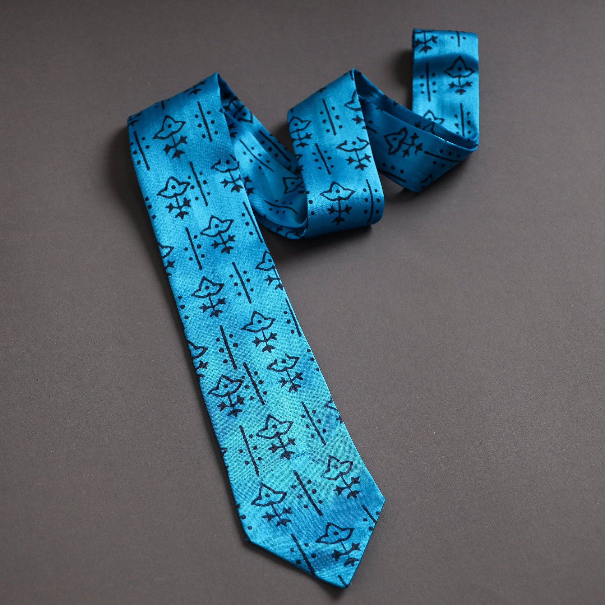 Block Printed Mashru Silk Handmade Necktie for Men