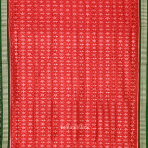 Deep Red Green Tribal Theme Sambalpuri Silk Saree