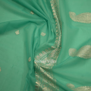 Aqua Blue Pure Khaddi Chiffon Banarasi Saree