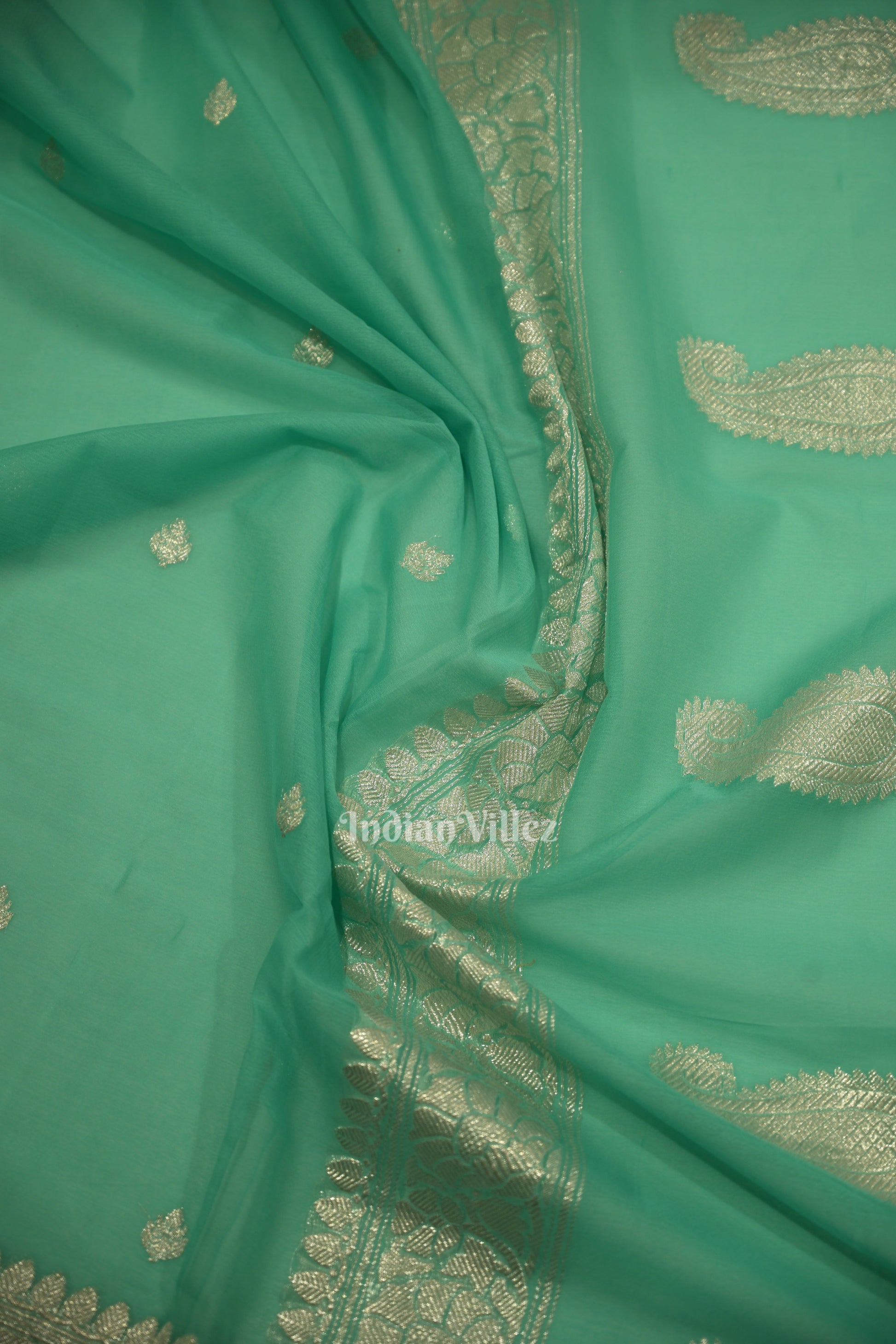 Aqua Blue Pure Khaddi Chiffon Banarasi Saree