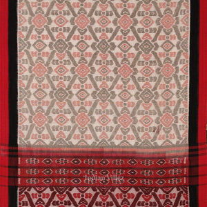 Cream Red Computer Maniabandha Cotton Saree