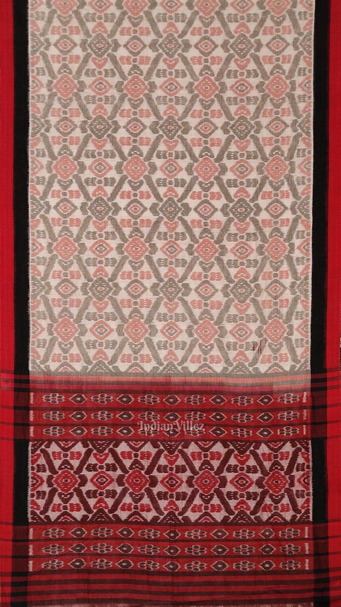 Cream Red Computer Maniabandha Cotton Saree