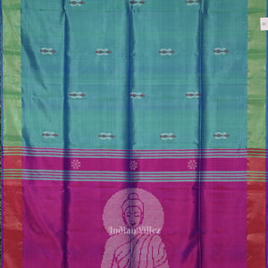 Light Blue Pink Bishnupuri Silk Saree with Budha Tissue Anchal