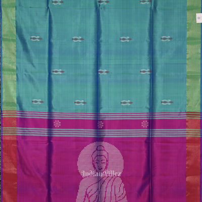 Light Blue Pink Bishnupuri Silk Saree with Budha Tissue Anchal