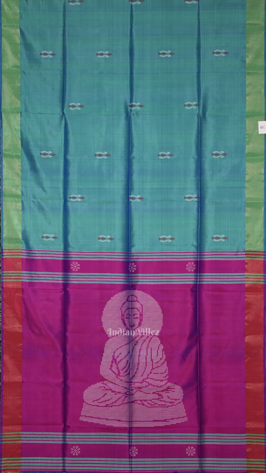 Light Blue Pink Bishnupuri Silk Saree with Budha Tissue Anchal