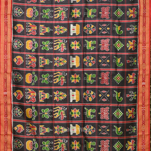 Black Red Nabakothi Odisha Ikat Khandua Silk Saree