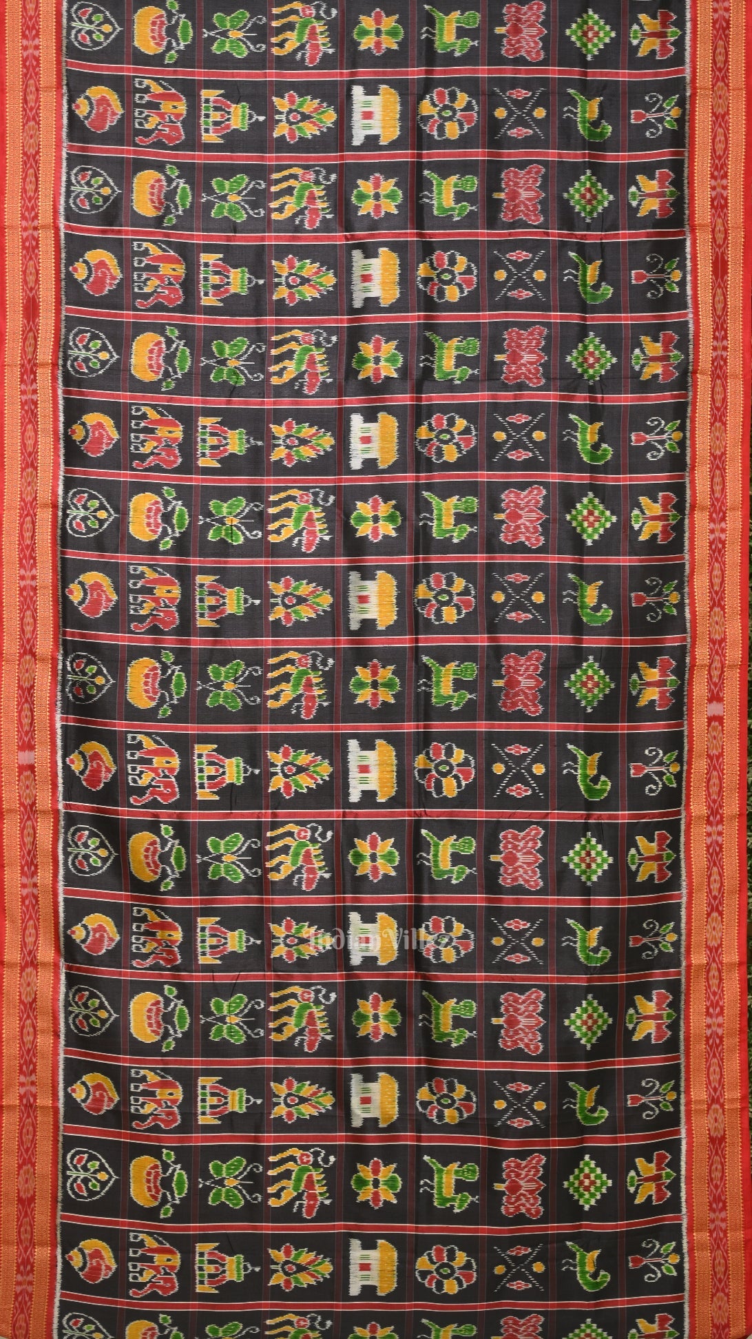 Black Red Nabakothi Odisha Ikat Khandua Silk Saree