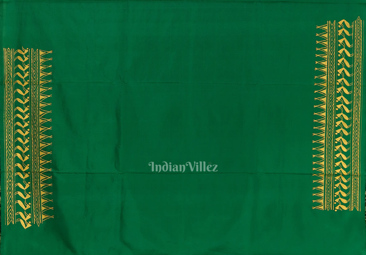 Green Tribal Theme Hand-Painted Pattachitra Saree