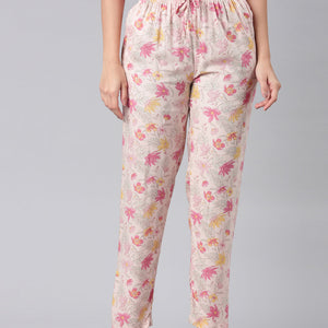 Women Printed Medium Pink Woven Viscose Lounge Pants