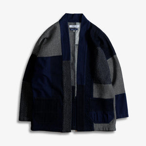 FDMTL | PATCHWORK HAORI JACKET RINSE { INDIGO