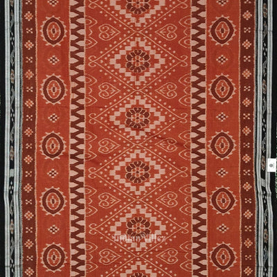 Light Brown Black Floral Odisha Handloom Sambalpuri Ikat Cotton Saree