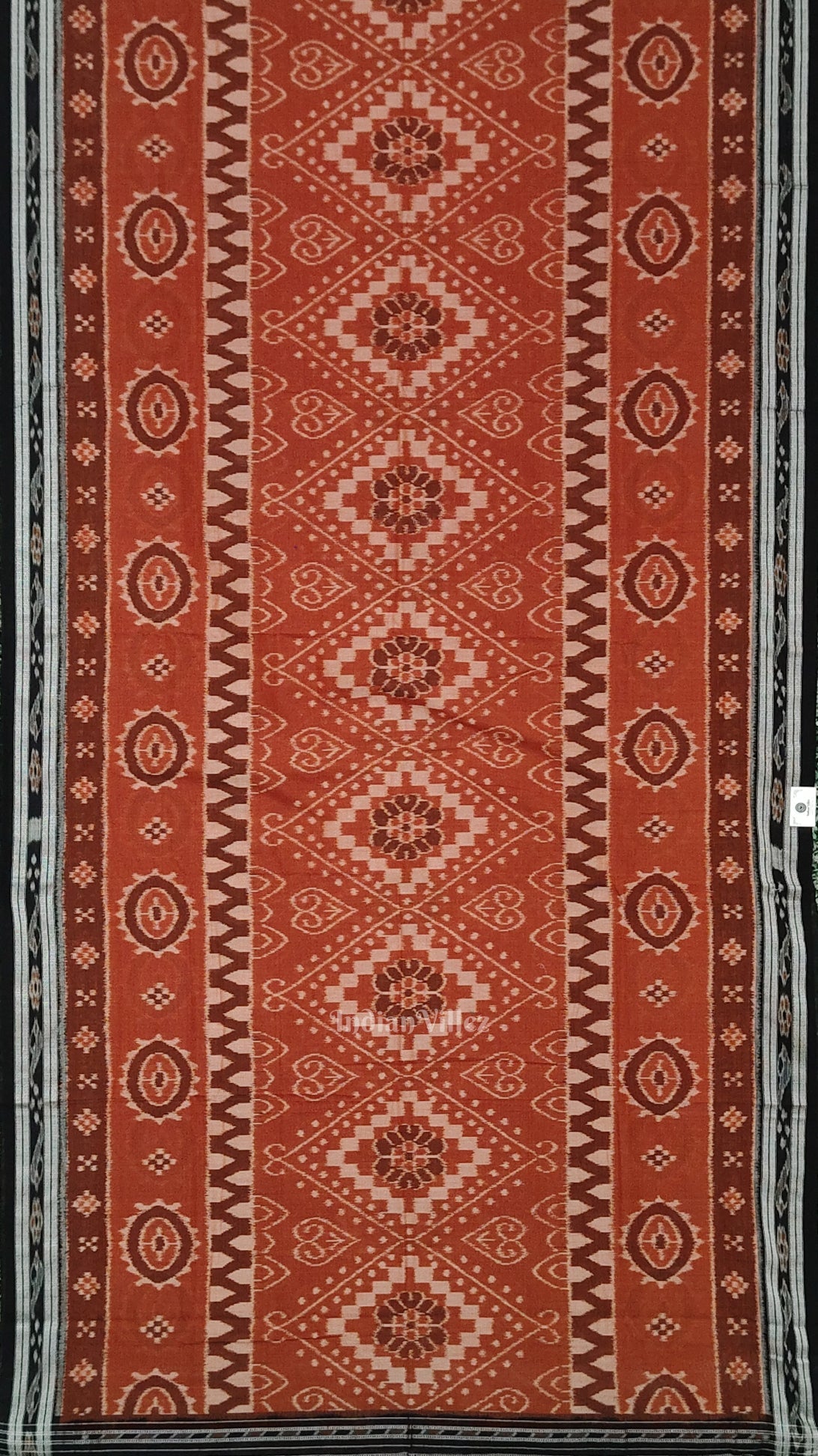 Light Brown Black Floral Odisha Handloom Sambalpuri Ikat Cotton Saree