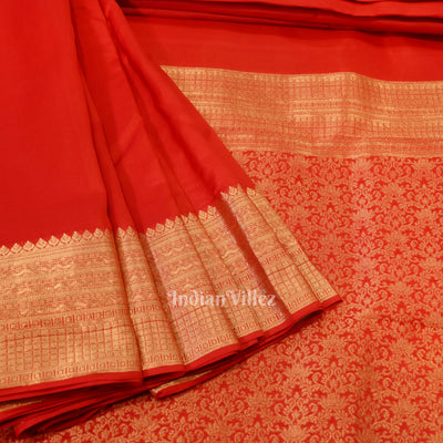 Classic Red pure Kanjivaram Silk Saree with  Zari Brocade