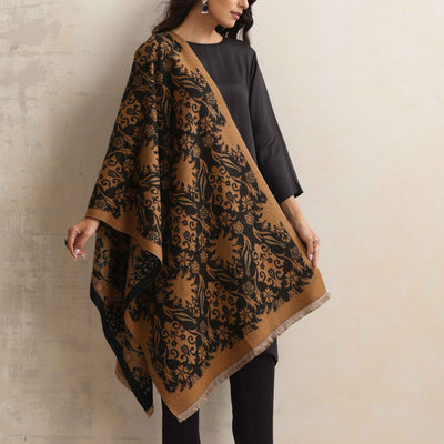 trueBrowns Brown Floral Reversible Woollen Stole