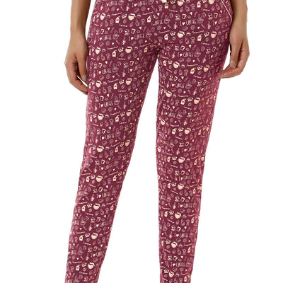 Full Length PJ Bottom - Burgundy Coffee Print