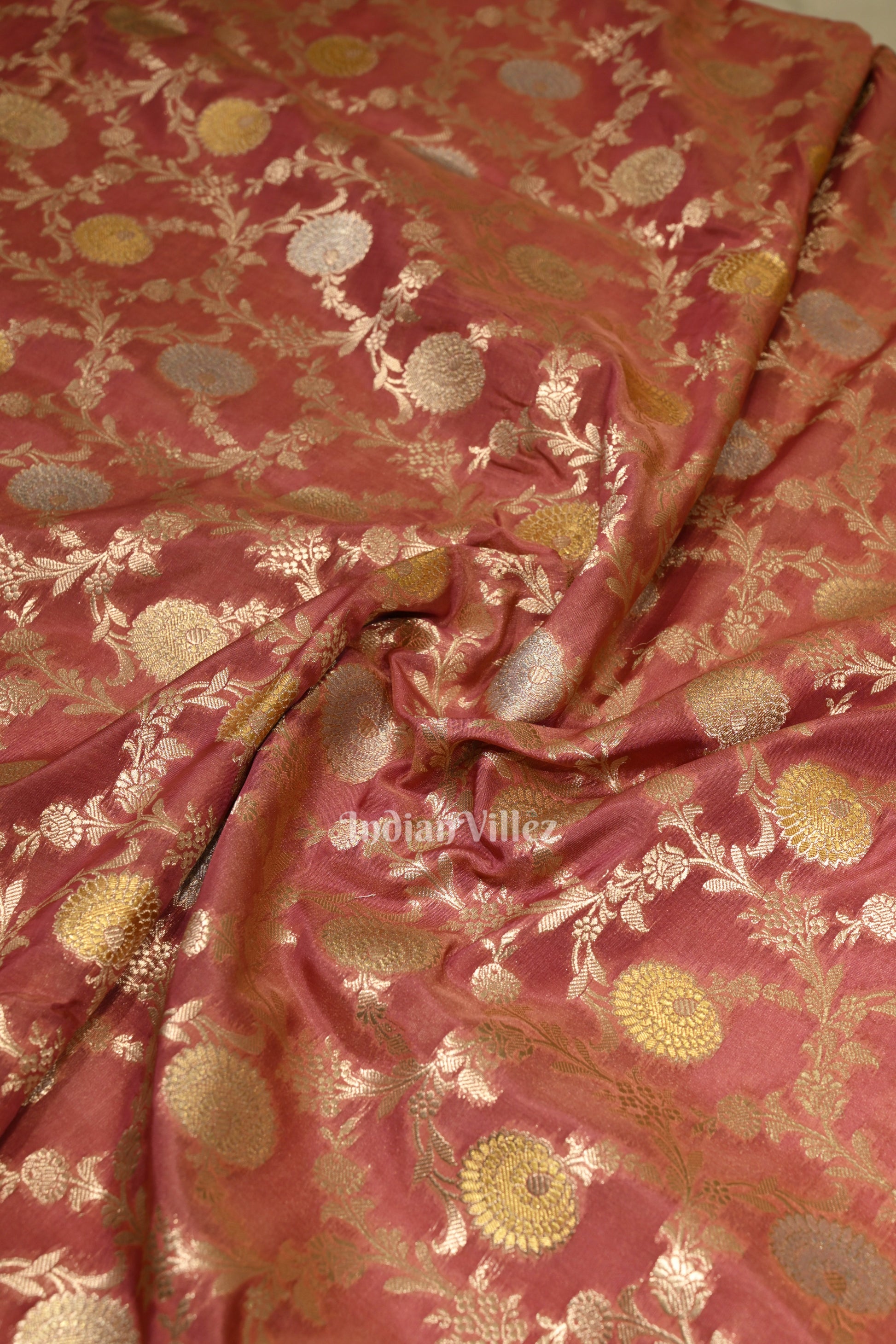 Peach Pink Meenakari Pure Mashru Satin Silk Banarasi Saree