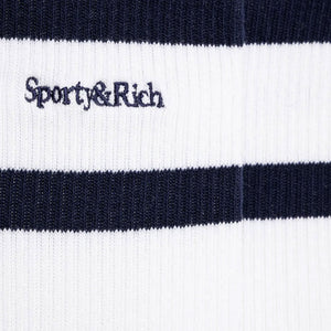 SPORTY & RICH | SERIF LOGO SOCKS { WHITE/NAVY