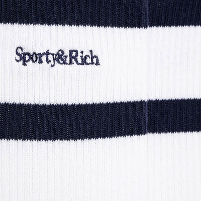 SPORTY & RICH | SERIF LOGO SOCKS { WHITE/NAVY
