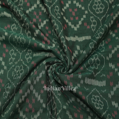 Green Flower Pasapali Design Sambalpuri Odisha Ikat Cotton Fabric