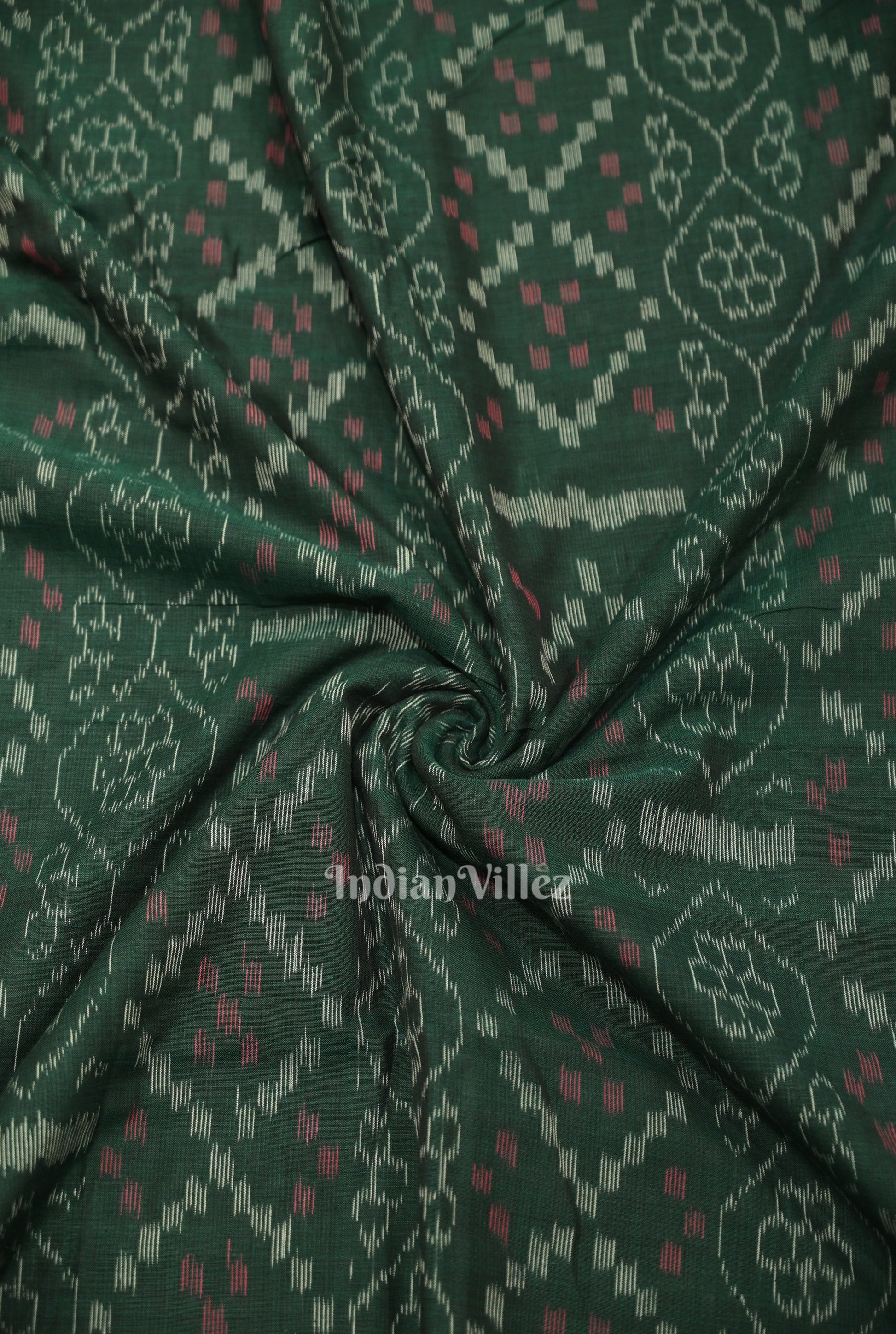 Green Flower Pasapali Design Sambalpuri Odisha Ikat Cotton Fabric