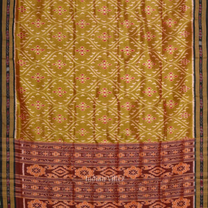 Mehendi Green Maroon Floral Theme Odisha Ikat Khandua Silk Saree