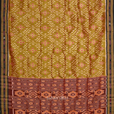 Mehendi Green Maroon Floral Theme Odisha Ikat Khandua Silk Saree