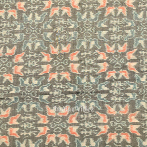 Cement Gray Tribal Flower Theme Sambalpuri Ikat Cotton Fabric