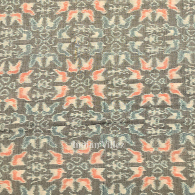 Cement Gray Tribal Flower Theme Sambalpuri Ikat Cotton Fabric
