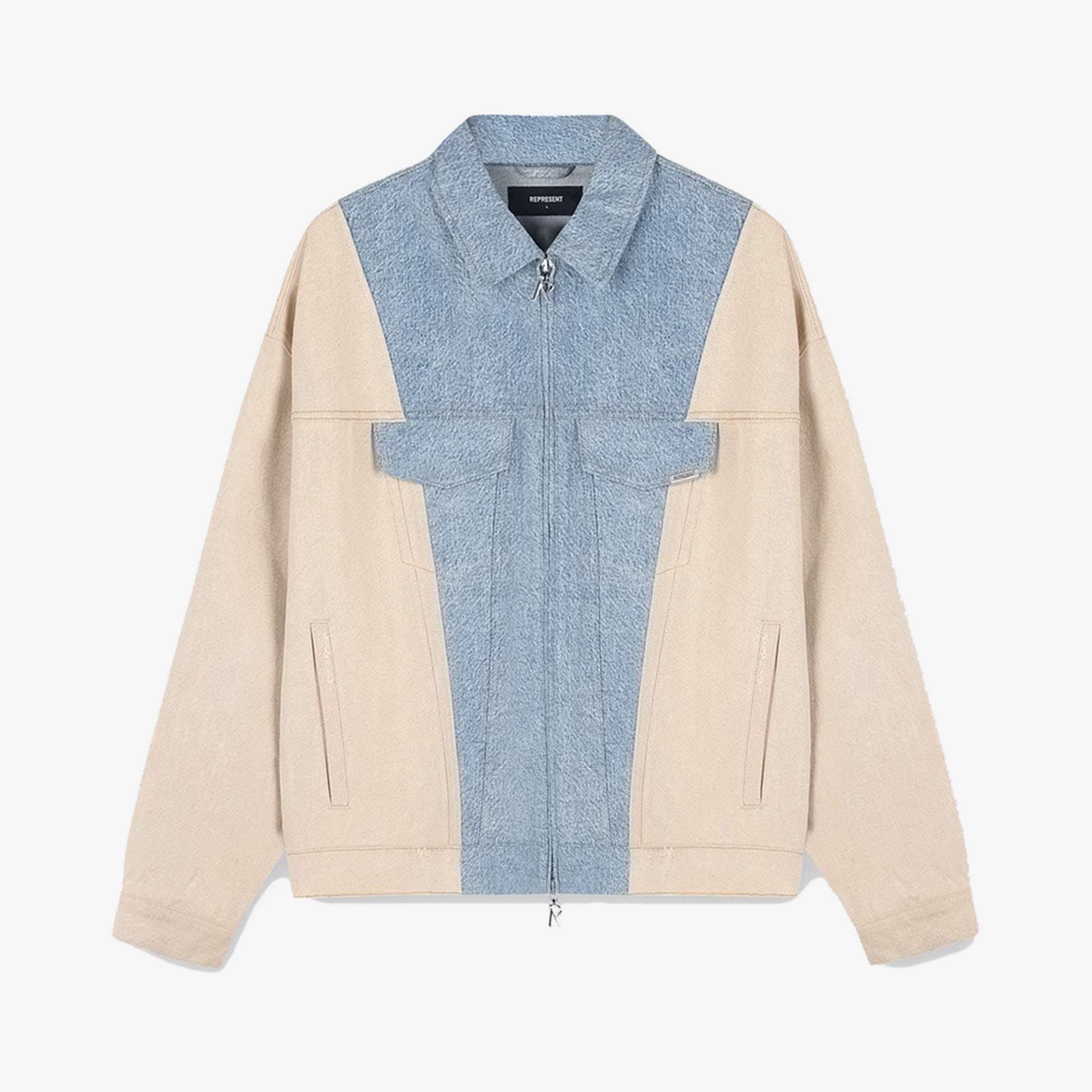 REPRESENT | R4 COLOUR BLOCK DENIM JACKET { BLUE