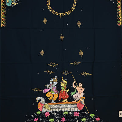 Blue with Raas Leela Art Kurti Cotton Hand-Painted Pattachitra Dress Material