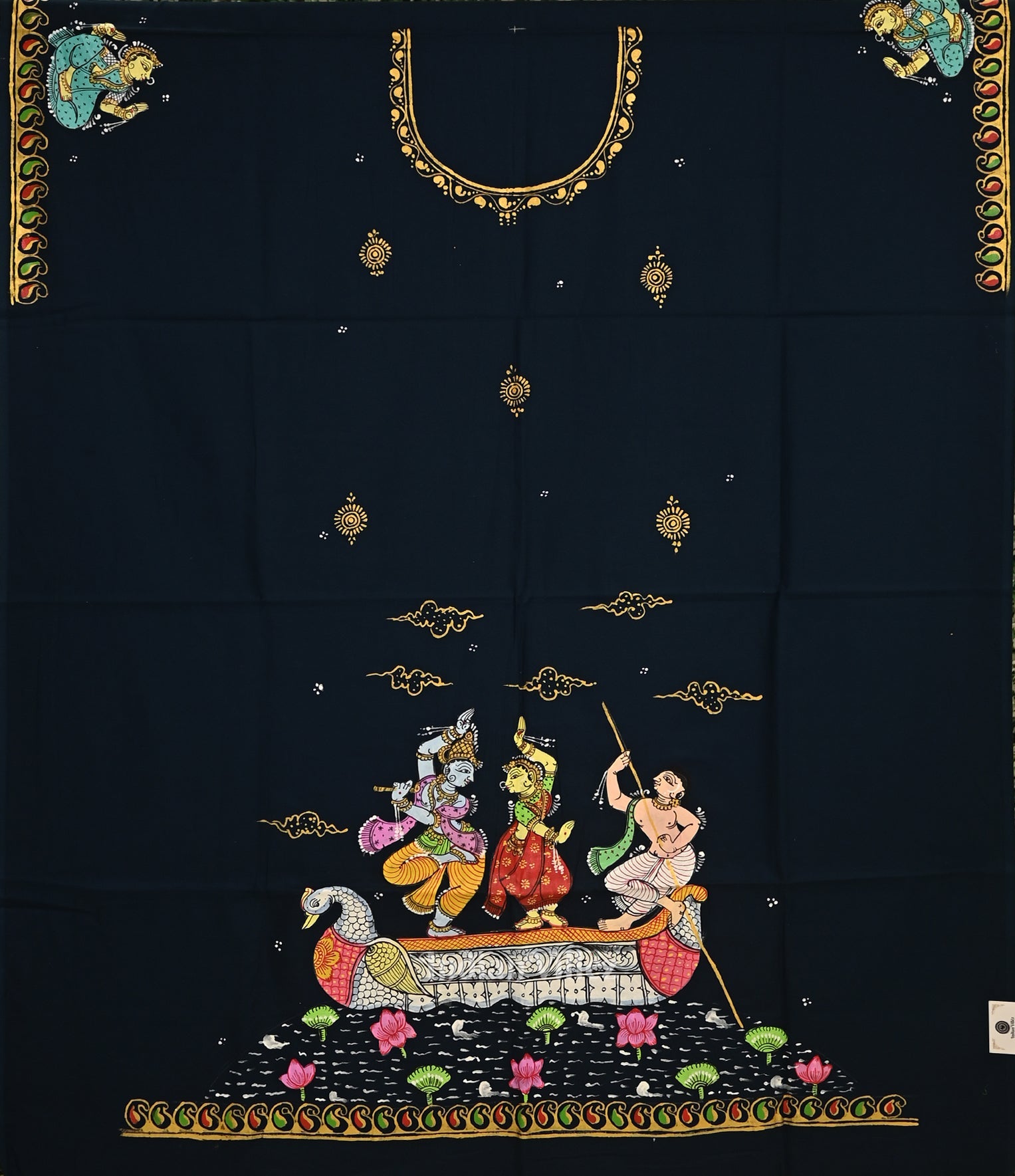 Blue with Raas Leela Art Kurti Cotton Hand-Painted Pattachitra Dress Material
