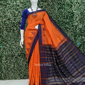 Orange Blue Phoda Kumbha Sambalpuri Cotton Tissue Saree