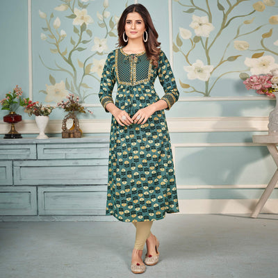 green-floral-printed-rayon-kurti-2