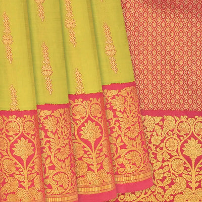 Pastel Green Handloom Natural Dyed Silk Saree With Tree of Life Pallu